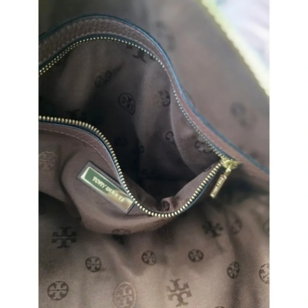 Tory Burch‎ Robinson Pebbled Leather Triple Zip Compartment Satchel Brown Gold